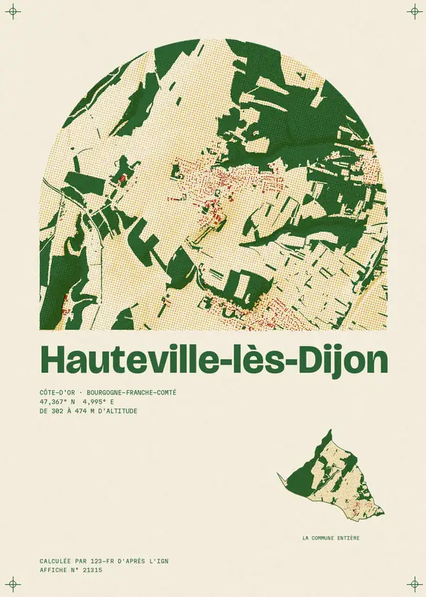 Affiche de Hauteville-lès-Dijon, calculée par 123-fr d'après l'IGN