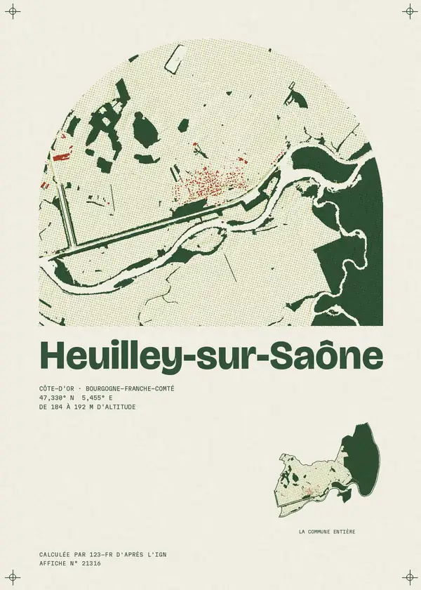 Affiche de Heuilley-sur-Saône, calculée par 123-fr d'après l'IGN