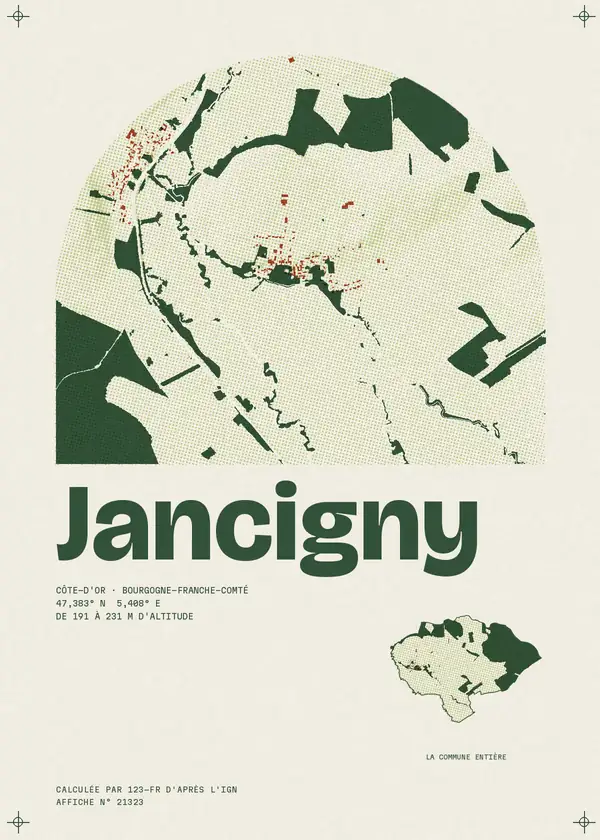 Affiche de Jancigny, calculée par 123-fr d'après l'IGN