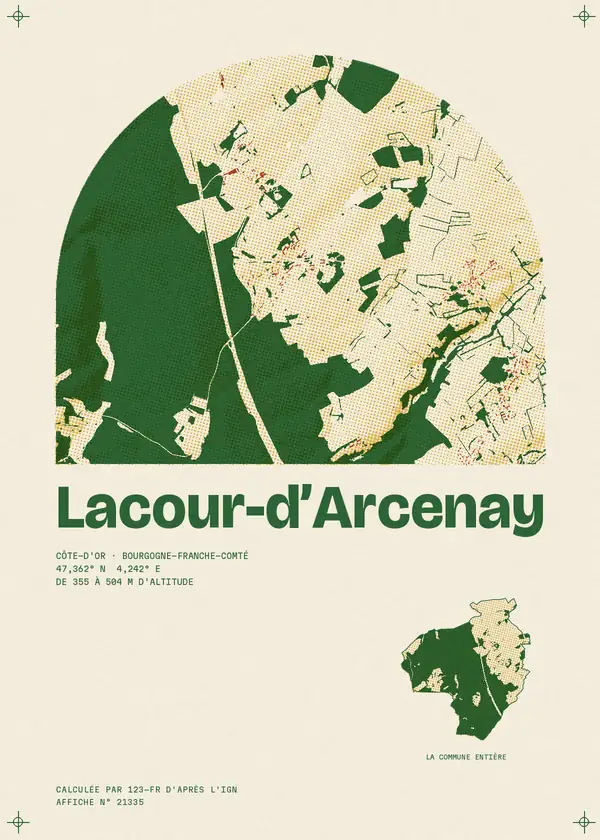 Affiche de Lacour-d'Arcenay, calculée par 123-fr d'après l'IGN