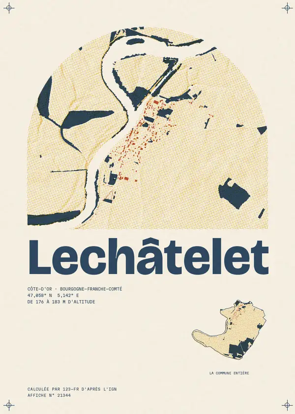 Affiche de Lechâtelet, calculée par 123-fr d'après l'IGN