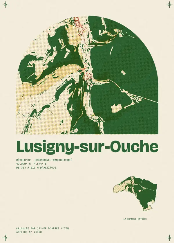 Affiche de Lusigny-sur-Ouche, calculée par 123-fr d'après l'IGN