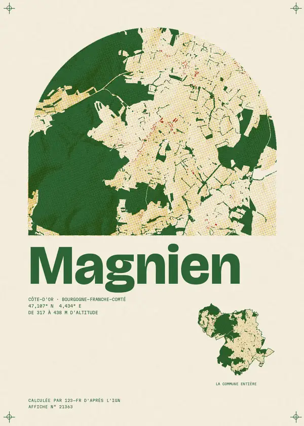 Affiche de Magnien, calculée par 123-fr d'après l'IGN
