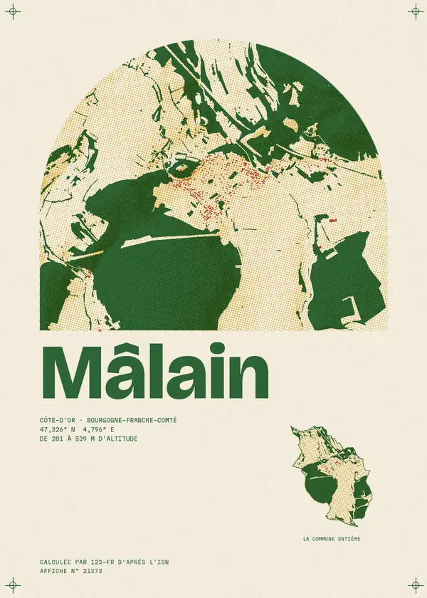 Affiche de Mâlain, calculée par 123-fr d'après l'IGN