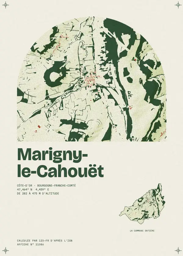 Affiche de Marigny-le-Cahouët, calculée par 123-fr d'après l'IGN