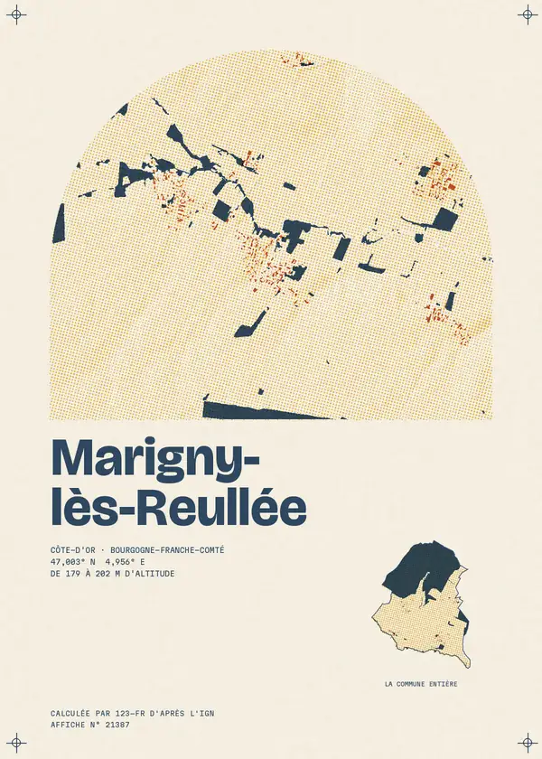 Affiche de Marigny-lès-Reullée, calculée par 123-fr d'après l'IGN