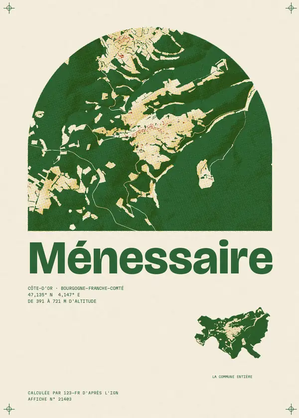 Affiche de Ménessaire, calculée par 123-fr d'après l'IGN