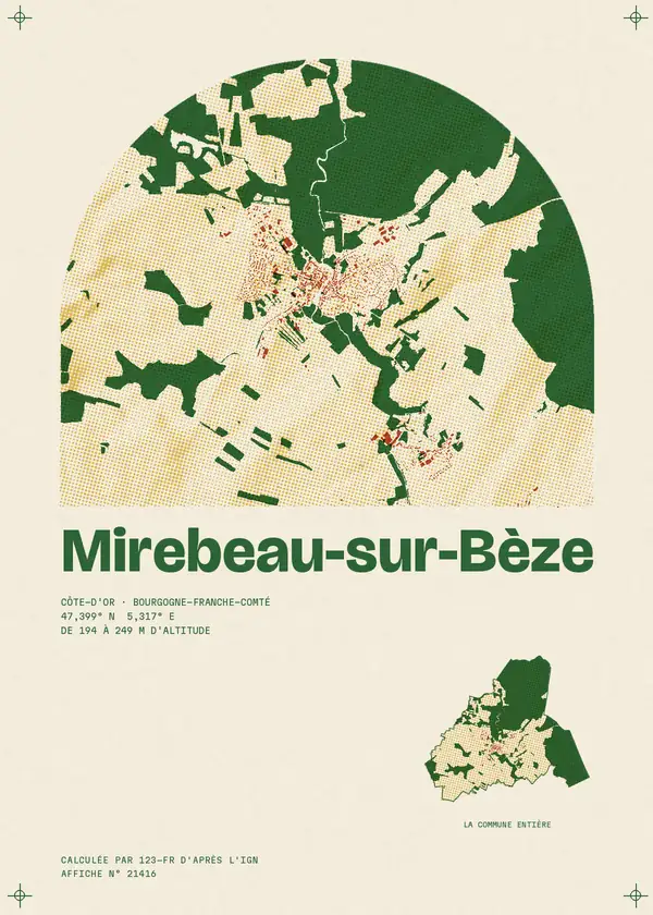 Affiche de Mirebeau-sur-Bèze, calculée par 123-fr d'après l'IGN