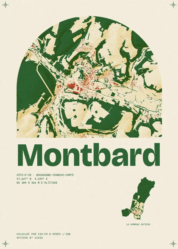 Affiche de Montbard, calculée par 123-fr d'après l'IGN