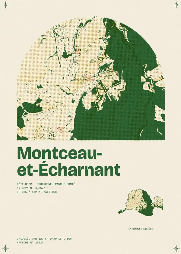 Affiche de Montceau-et-Écharnant, calculée par 123-fr d'après l'IGN