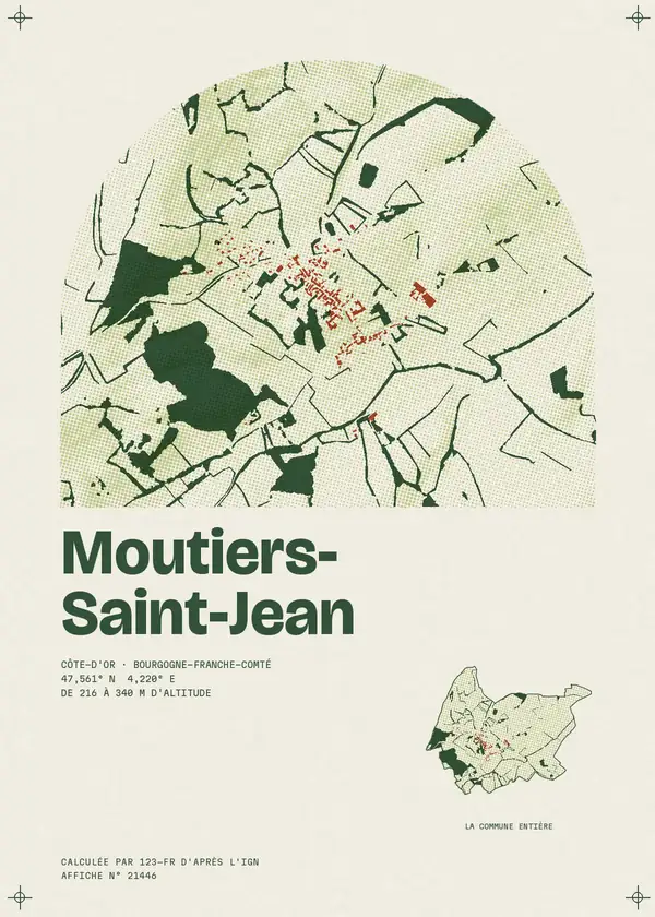 Affiche de Moutiers-Saint-Jean, calculée par 123-fr d'après l'IGN