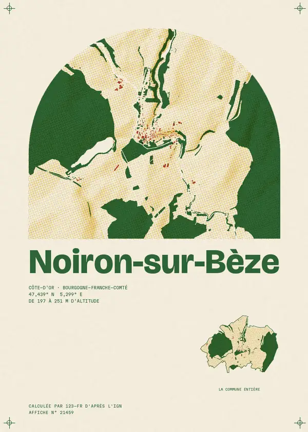 Affiche de Noiron-sur-Bèze, calculée par 123-fr d'après l'IGN