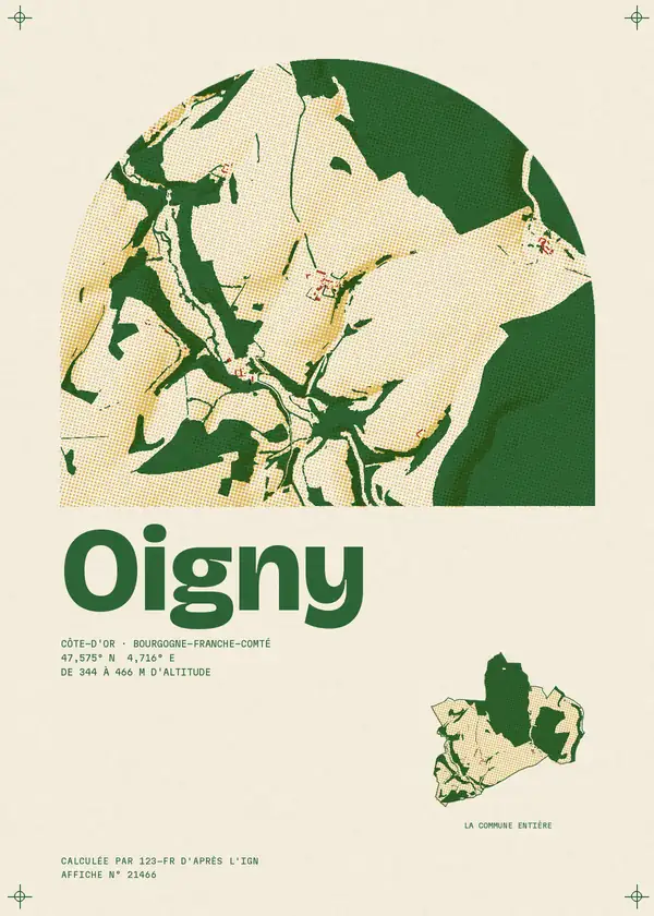 Affiche de Oigny, calculée par 123-fr d'après l'IGN