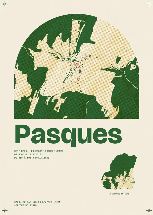 Affiche de Pasques, calculée par 123-fr d'après l'IGN