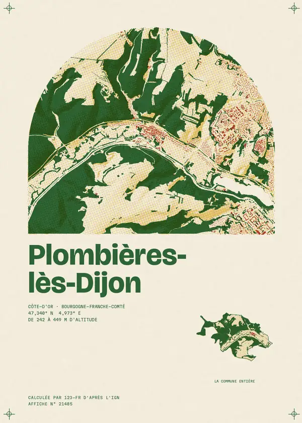 Affiche de Plombières-lès-Dijon, calculée par 123-fr d'après l'IGN
