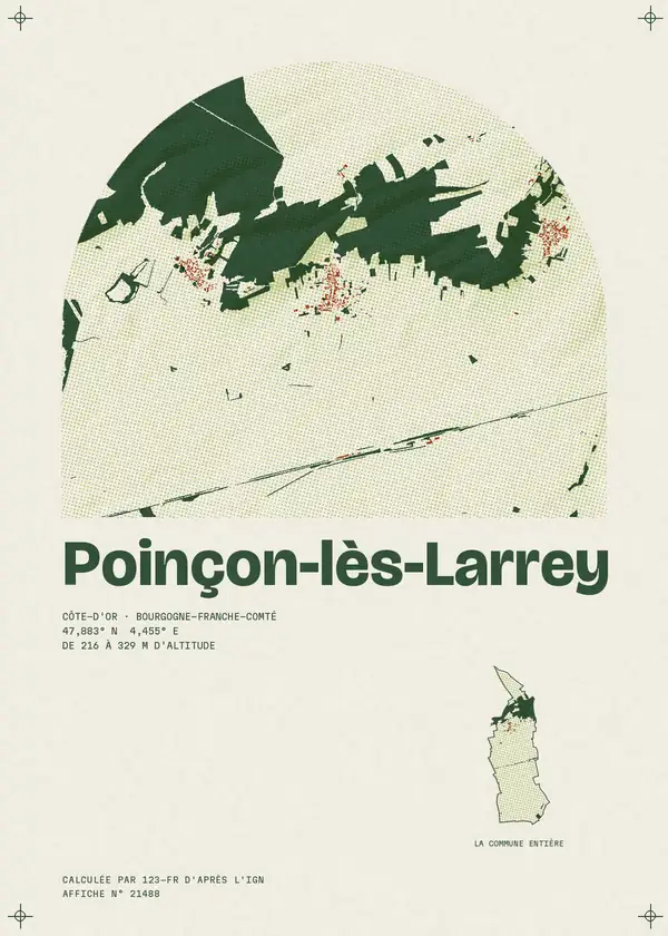 Affiche de Poinçon-lès-Larrey, calculée par 123-fr d'après l'IGN