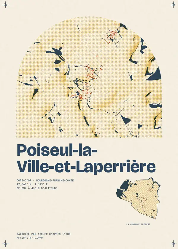 Affiche de Poiseul-la-Ville-et-Laperrière, calculée par 123-fr d'après l'IGN