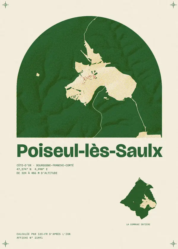 Affiche de Poiseul-lès-Saulx, calculée par 123-fr d'après l'IGN