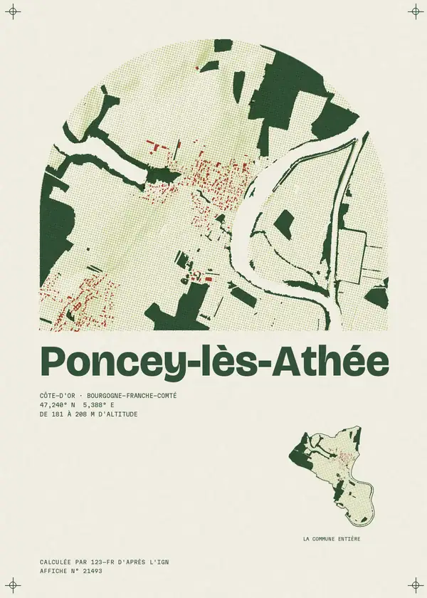 Affiche de Poncey-lès-Athée, calculée par 123-fr d'après l'IGN