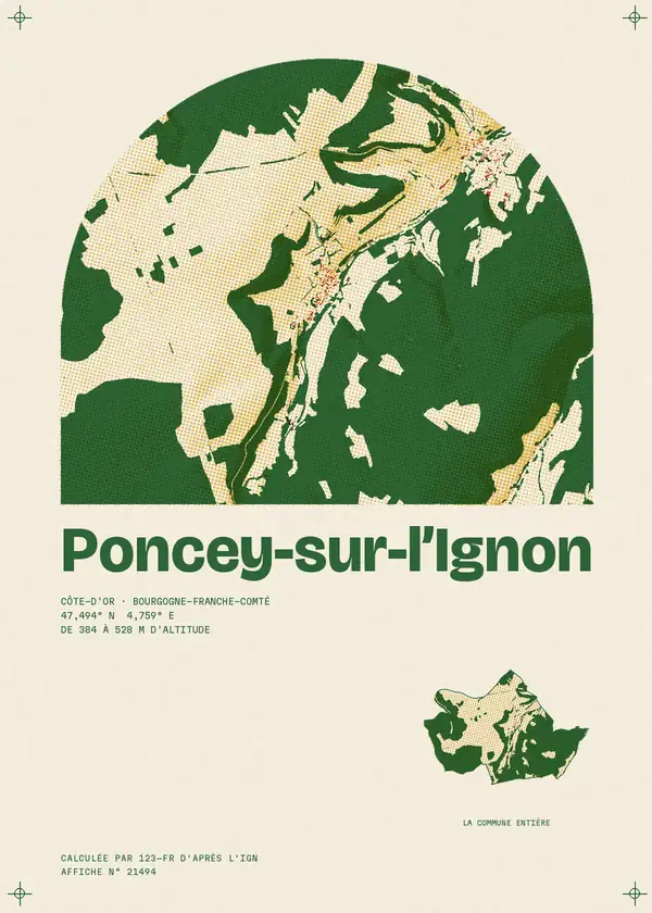 Affiche de Poncey-sur-l'Ignon, calculée par 123-fr d'après l'IGN