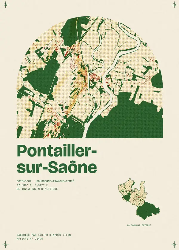 Affiche de Pontailler-sur-Saône, calculée par 123-fr d'après l'IGN