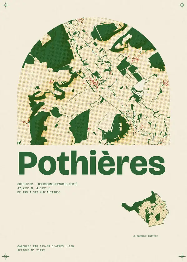 Affiche de Pothières, calculée par 123-fr d'après l'IGN