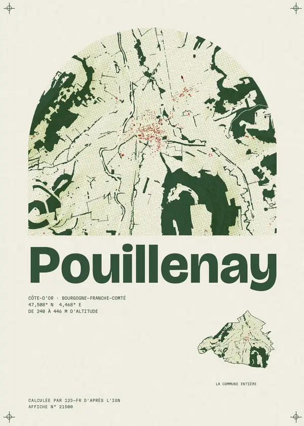 Affiche de Pouillenay, calculée par 123-fr d'après l'IGN