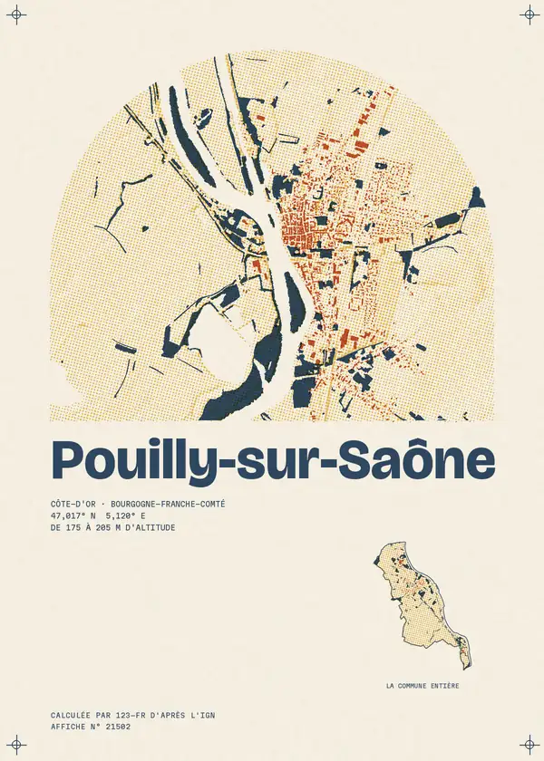 Affiche de Pouilly-sur-Saône, calculée par 123-fr d'après l'IGN