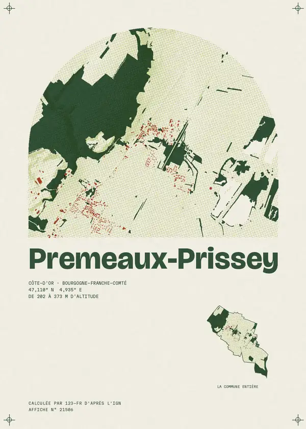 Affiche de Premeaux-Prissey, calculée par 123-fr d'après l'IGN