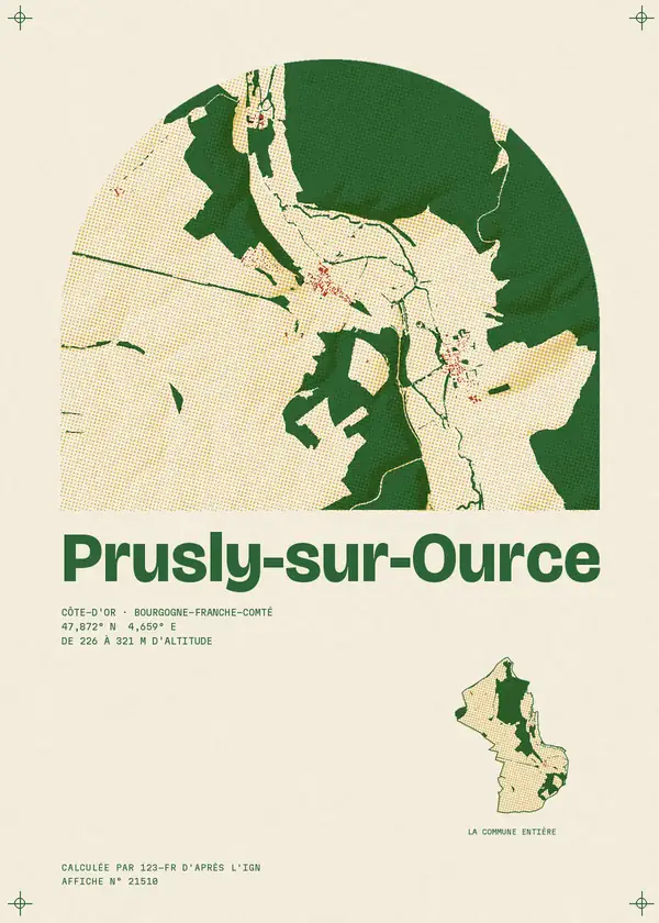 Affiche de Prusly-sur-Ource, calculée par 123-fr d'après l'IGN