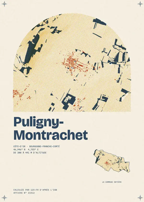 Affiche de Puligny-Montrachet, calculée par 123-fr d'après l'IGN