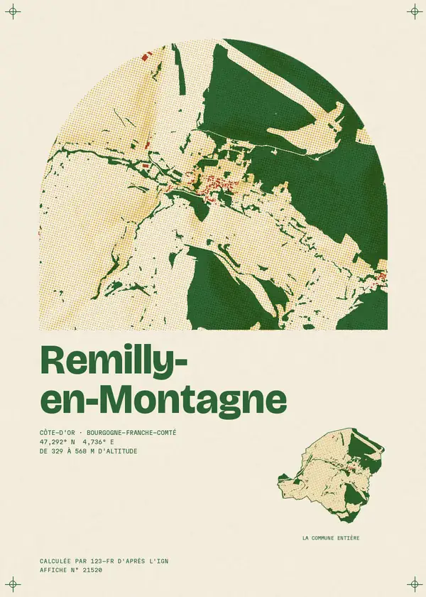 Affiche de Remilly-en-Montagne, calculée par 123-fr d'après l'IGN