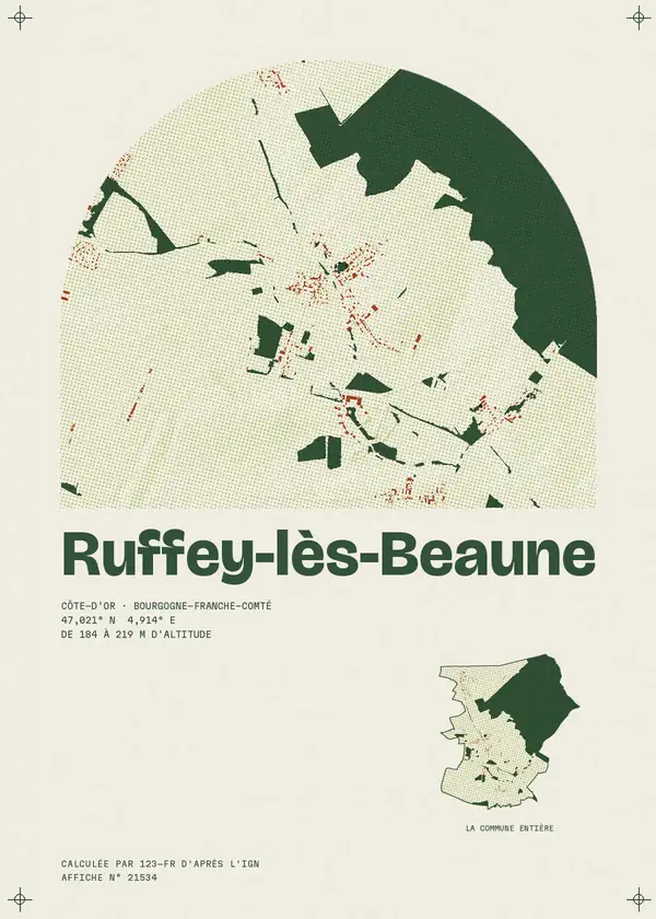 Affiche de Ruffey-lès-Beaune, calculée par 123-fr d'après l'IGN