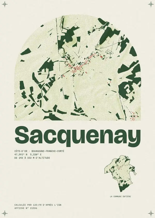 Affiche de Sacquenay, calculée par 123-fr d'après l'IGN