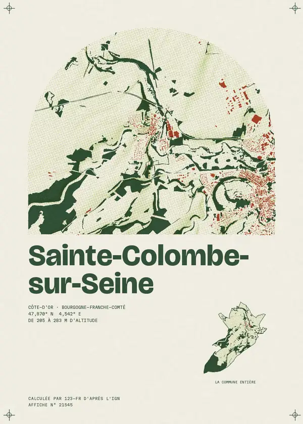 Affiche de Sainte-Colombe-sur-Seine, calculée d'après l'IGN