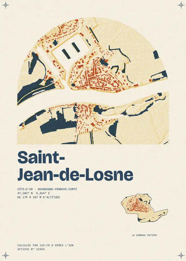 Affiche de Saint-Jean-de-Losne, calculée par 123-fr d'après l'IGN