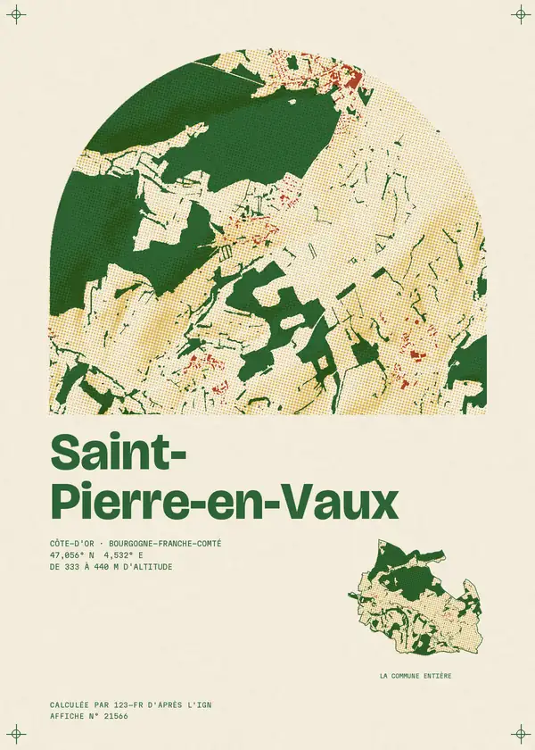 Affiche de Saint-Pierre-en-Vaux, calculée par 123-fr d'après l'IGN