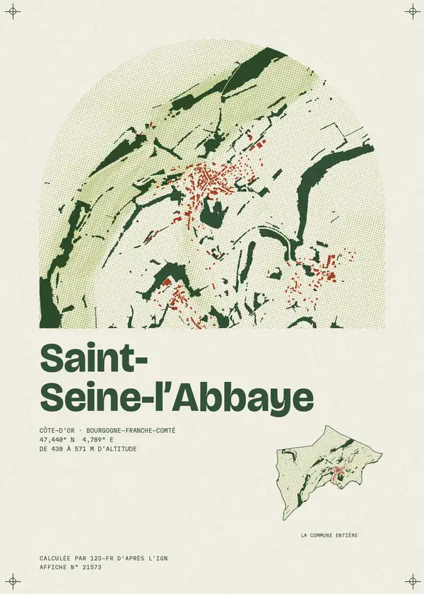 Affiche de Saint-Seine-l'Abbaye, calculée par 123-fr d'après l'IGN