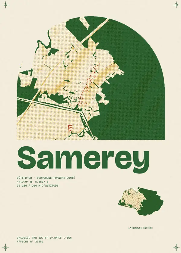 Affiche de Samerey, calculée par 123-fr d'après l'IGN