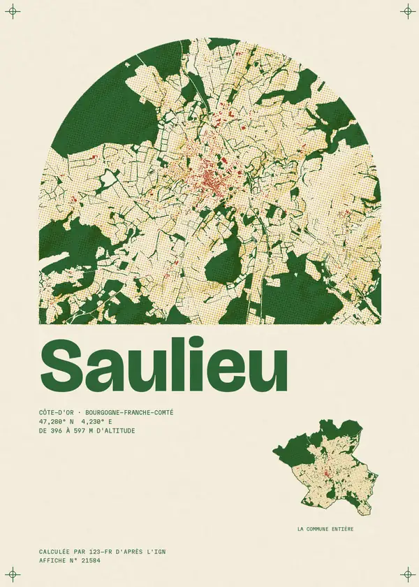 Affiche de Saulieu, calculée par 123-fr d'après l'IGN