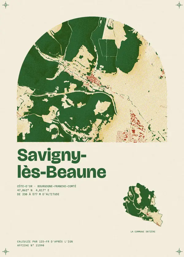 Affiche de Savigny-lès-Beaune, calculée par 123-fr d'après l'IGN