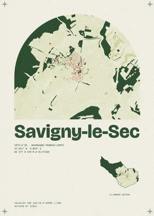 Affiche de Savigny-le-Sec, calculée par 123-fr d'après l'IGN