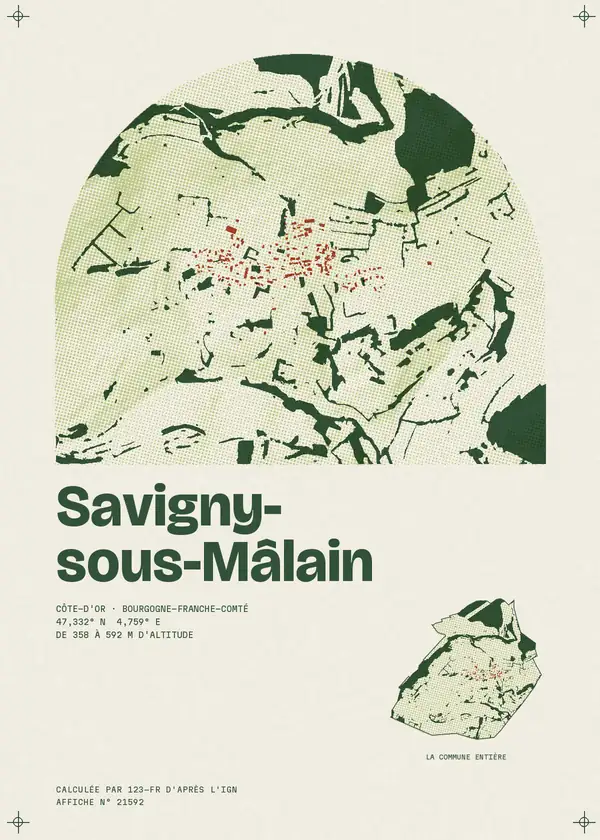Affiche de Savigny-sous-Mâlain, calculée par 123-fr d'après l'IGN