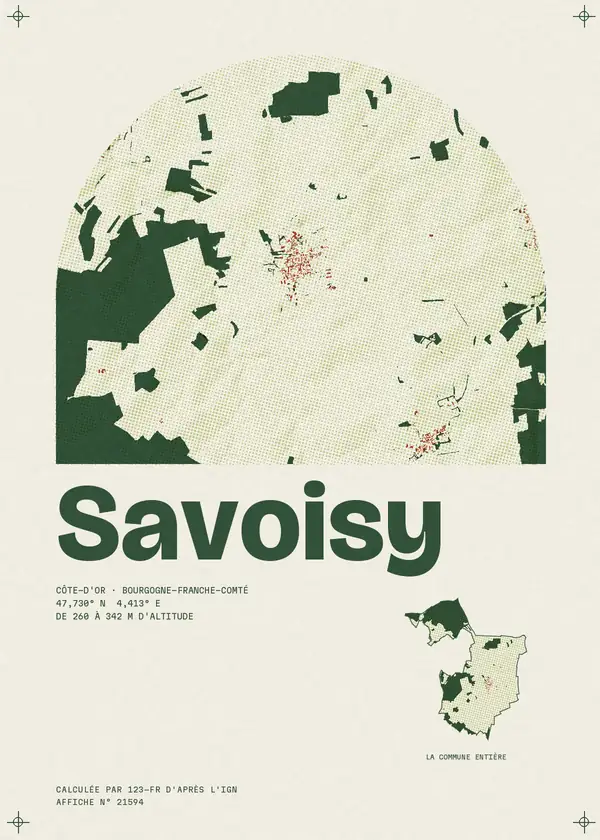 Affiche de Savoisy, calculée par 123-fr d'après l'IGN