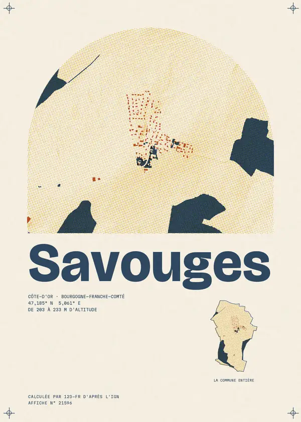 Affiche de Savouges, calculée par 123-fr d'après l'IGN