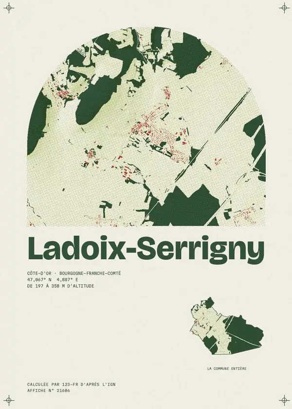 Affiche de Ladoix-Serrigny, calculée par 123-fr d'après l'IGN