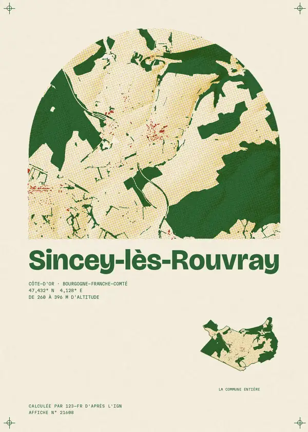 Affiche de Sincey-lès-Rouvray, calculée par 123-fr d'après l'IGN