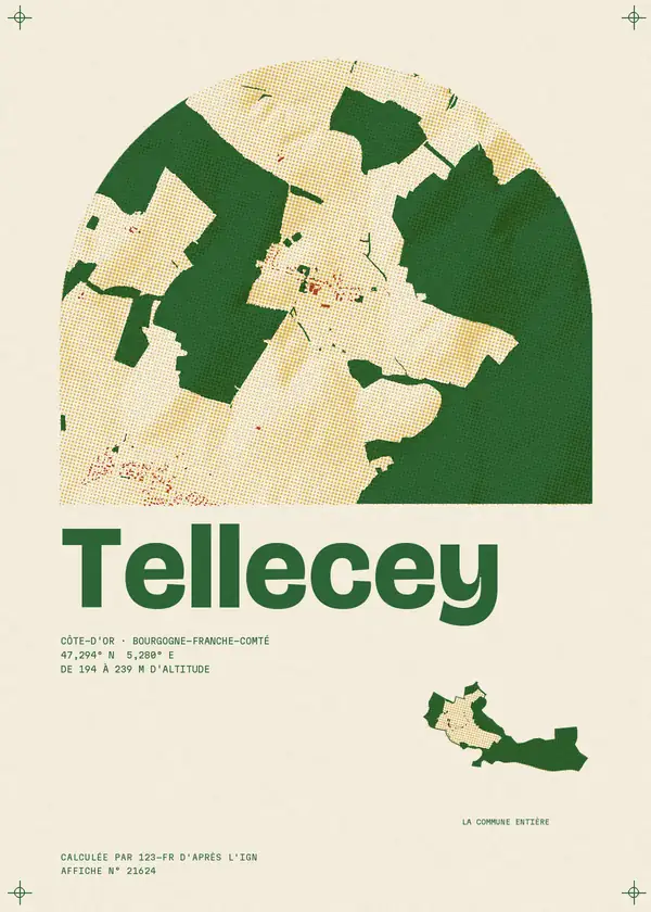 Affiche de Tellecey, calculée par 123-fr d'après l'IGN