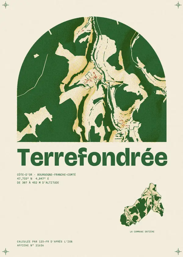 Affiche de Terrefondrée, calculée par 123-fr d'après l'IGN