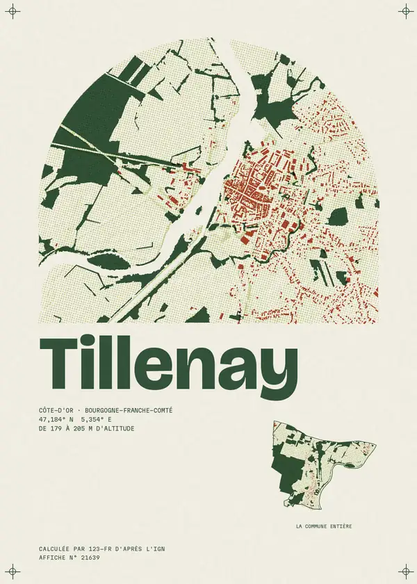 Affiche de Tillenay, calculée par 123-fr d'après l'IGN